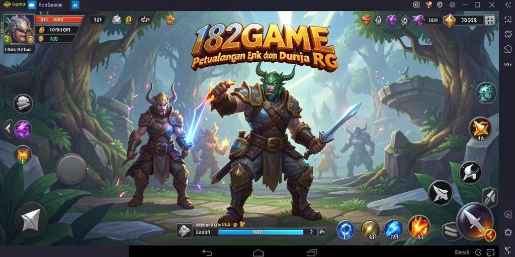 Screenshot gameplay 182GAME menampilkan pertarungan epik dan karakter yang kuat.