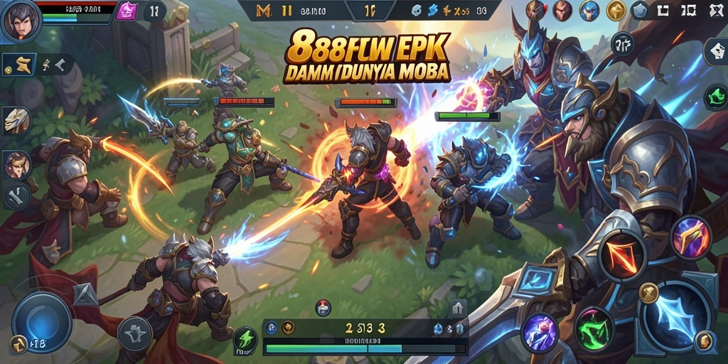 Screenshot gameplay yang menegangkan di arena MOBA 888FW.
