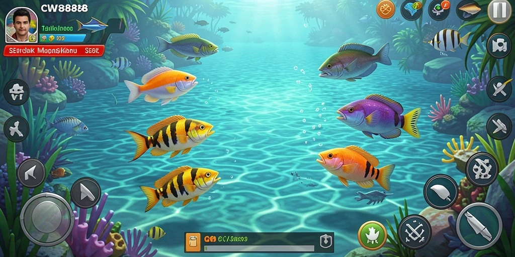 Screenshot gameplay CW8888 menampilkan aksi seru menembak ikan.