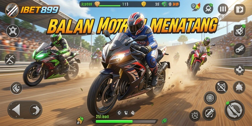 Tampilan gameplay menegangkan dari balapan motor yang seru di IBET899.