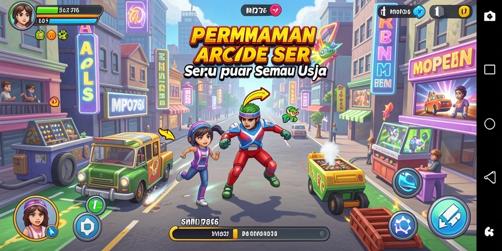 Screenshot MPO76 yang menampilkan aksi seru dalam gameplay Arcade.