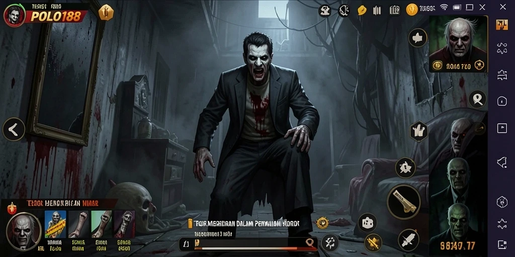 Screenshot gameplay POLO188 menampilkan suasana horor yang menegangkan.