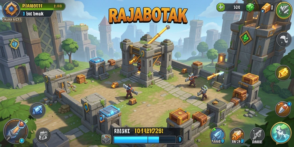Screenshot gameplay <strong>RAJABOTAK</strong> dengan berbagai karakter bertahan.