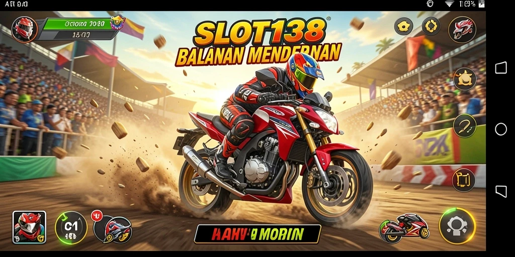 Tangkapan layar SLOT138 menampilkan balapan motor yang seru dan grafis menakjubkan.