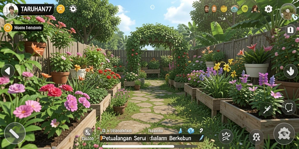 Tampilan gameplay menarik dari TARUHAN77 yang menunjukkan kebun yang berkembang.